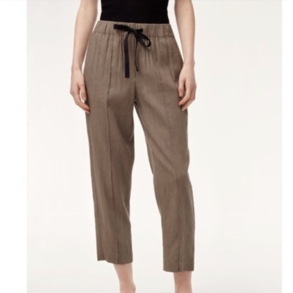Aritzia Babaton Linen Errol Pants - Brown Cropped Drawstring Pants